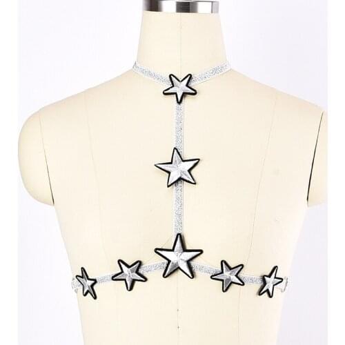 Wholesale Sexy Body Harness Woman Open Chest Bra Pentagram Embroidery Cage Bra Worn Outdoors Goth Bondage Body Harness Belt