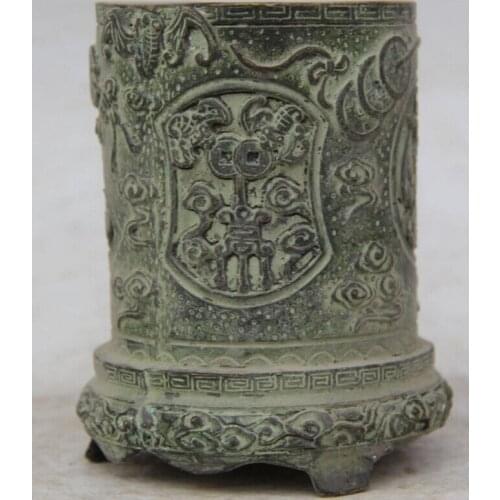 Song voge gem S2452 5 Old Chinese Dynasty palace Bronze circular Wealth bat Brush Pot pencil vase