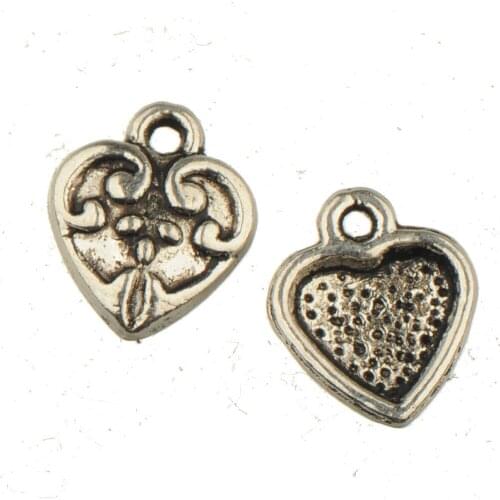 Heart Charms Earring Dangles Bracelets DIY Jewelery Make Love Small Vintage Silver Handcrafts Metal Fine Findings 13*10mm 100pcs