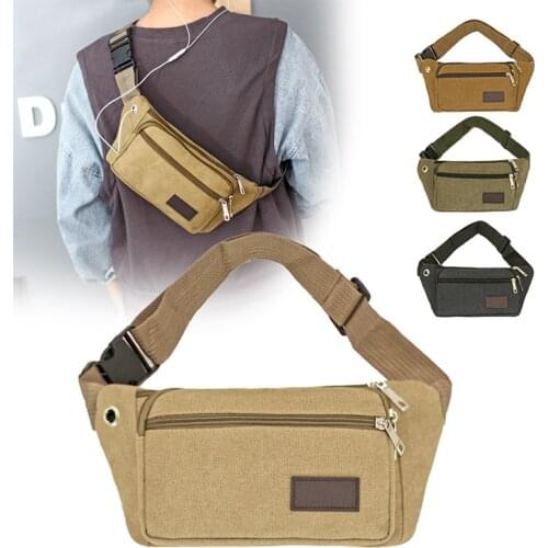 Unisex Thick Canvas Waist Bag Casual Outdoor Sports Running Waterproof Crossbody Phone Purses Waist Bags Chest Bag Pocket Pouch