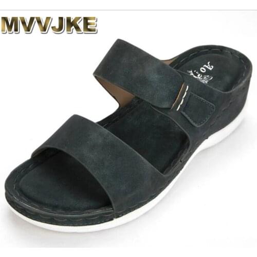 MVVJKE 2021Summer Women Wedge Slippers Open Toe Flip Flop Vintage Anti-slip Casual Female Platform Shoes Beach Sandals