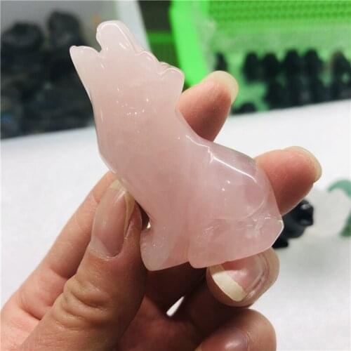 Natural gemstone Wolf statues mini animal stone and healing crystal craft carved statues for home decor
