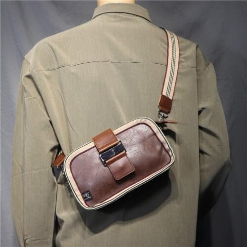 Mens Vintage Leather Box Crossbody Bag Male Solid Outdoor Buckle One Shoulder Hip-hop Bag Fashion Small Cross Body Bag New 2021