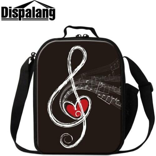 Dispalang Messenger Lunch Bag Custom Musical Note Printing Canvas Cooler Bags For Children Portable Food Bags Handbag For School