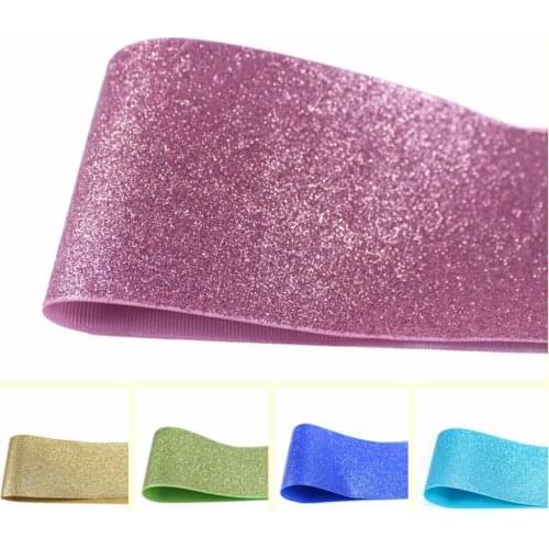 T.R RIBBON 3'' full solid colors glitter ribbon printed polyester ribbon 5 yards,DIY handmade materials