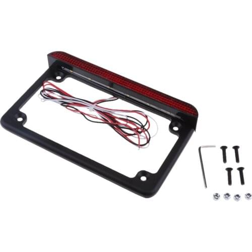 Universal Motorcycle Black Aluminum License Plate Frame With LED Brake Light