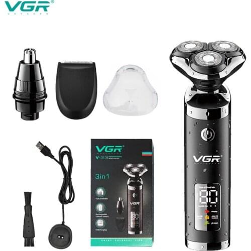 VGR 3 in1 multifunction wet dry use electric shaver beard trimmer rechargeable razor for men shaving machine facial grooming set