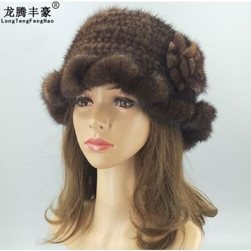 Mink Wool Knit Hat Hats WomenS Hats Authentic Fur Princess Hats Natural Fur Russian Hats Elastic Winter Warm WomenS Hats