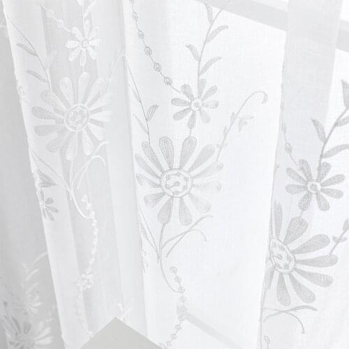 ELKA Floral Embroidery Tulle Sheer Curtains for Living Room Bedroom Kitchen Shade Window Drape Elegant Voile Curtain Blind Panel