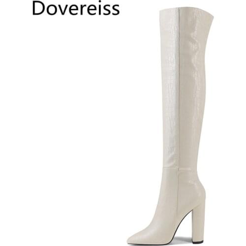 Winter For Woman New Fashion Sexy Consice Pure color Beige Pointed toe New Block heels Over the knee boots Chunky Heels 34-43