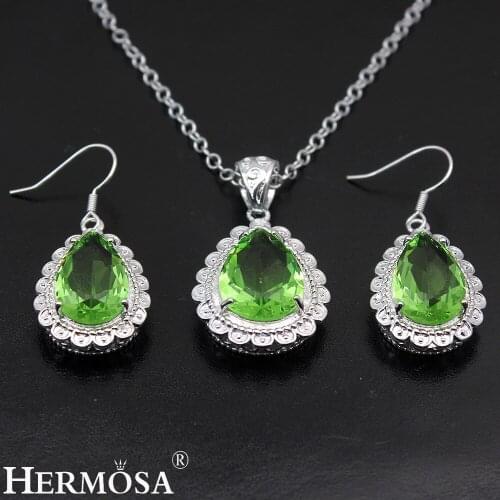 Hermosa Apple GreenTopaz Jewelry Sets Floral Hot Silver Color Earrings Necklace for women NY816 Fashion Party Gift