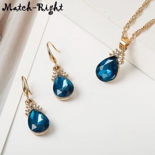 Match-Right Fashion Jewelry Set Women/Statement/Rhinestone/Bride Necklace Stud Earrings for Women Wedding Jewelry Set CN005