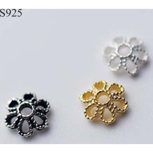 10pcs Real Solid 925 Sterling Titanium Silver Gold Spacer Flower Bead Caps Necklace Bracelet Connector Jewelry Making Findings