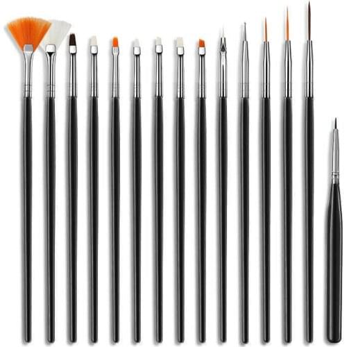15Pcs/Set Acrylic Nail Art Brushes Manicure UV Gel Drawing Painting Liner Pen For Draw Flowers Lines 3Colors