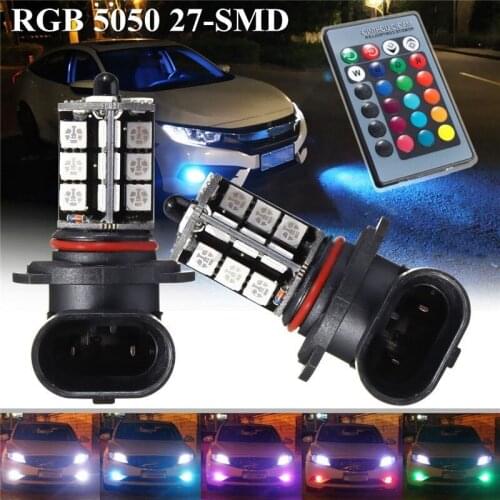 2pcs/set RGB Wireless Control 9005 5050 27LED Decoration DRL Fog Light Bulbs+Remote