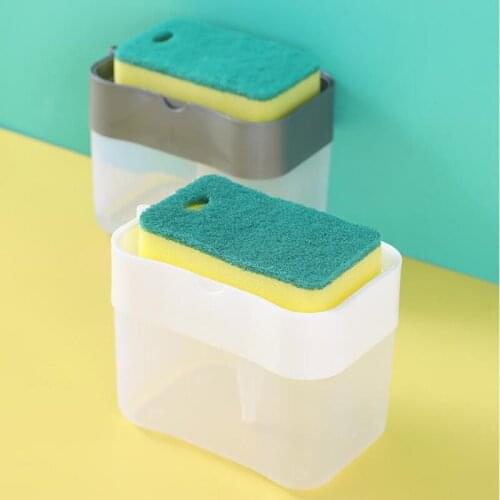 2 In 1 Dishwashing Liquid Press Kitchen Hand Press Soap Lye Storage Box Sponge Brush Cleaning Brush Automatic Filling Box