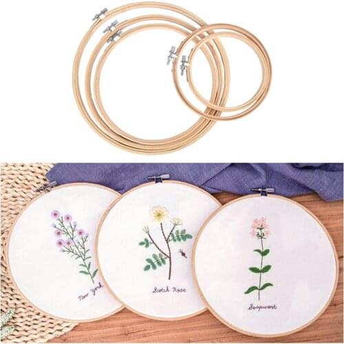 5PCS Bamboo Embroidery Hoop Rings Set Sewing Tool Round Wooden Embroidery Hoops Frame for DIY Cross Stitch Needle Craft Tool