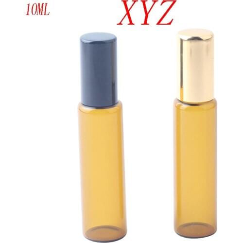 50 Pcs 10Ml Amber Roll On The Roller With Essential Oil To Fill The Perfume Bottle With A Black Gold Lid Of Deodorant Contain