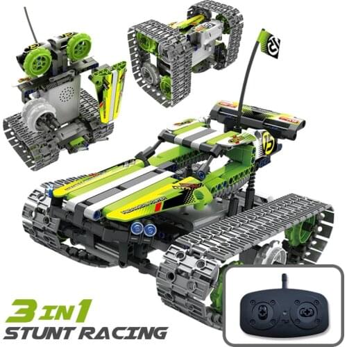 Car Electric Building Blocks Technical Remote Control Tracked Stunt Racing Robot Vehicle Bricks Creator Kids Toys Boy Gift
