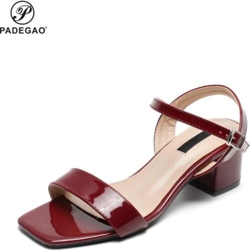 New Arrival Square Low Heels African Women Shoes Sandals Fashion Design Shoes Italian Shoes for Party in Wine Red