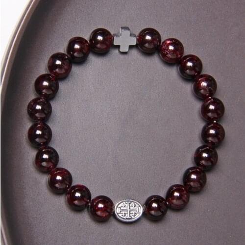 Cross Charm Natural Stone Bracelet Statue Of God Accessory Tiger Eye Garnet White Agates Beaded Jewelry For Women Men Christmas