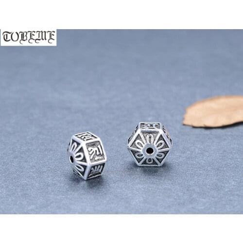 100% 925 Silver Tibetan Six Words Proverb Beads Buddhist Guanyin OM Mantra Beads DIY Jewelry Findings Tibetan Beads