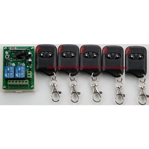 DC12V 2CH Wireless Remote Control Switch System teleswitch 1*Receiver +5 *cat eye Transmitters for Appliances Gate Garage Door