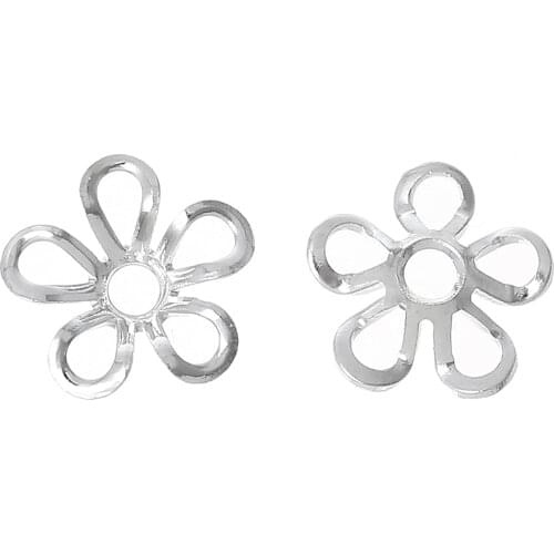 DoreenBeads Copper Beads Caps Findings Flower Silver color(Fit 6mm Beads)9mm(3/8")x 9mm(3/8"),200 PCs