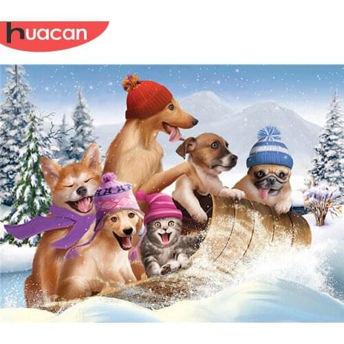 HUACAN Diamond Painting Dog Kit Full Drill 5D DIY Diamond Embroidery Animal Mosaic Cross Stitch Winter Needlework Decor For Home