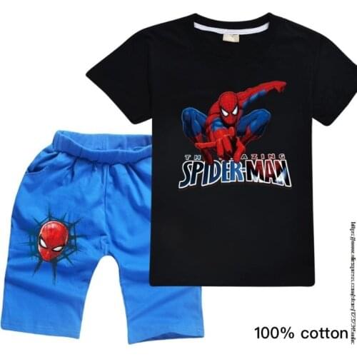 Disney SpiderMan 1-10Years Summer The Boss Baby Clothing Boy Summer Set Girl Set Clothes Shirt Tshirt+Shorts 2pcs Set Kids