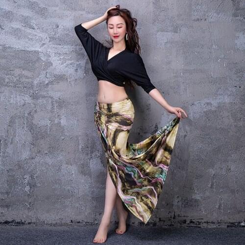 New Belly Dance Practice Costume Modal Ethnic Style Print Sexy 2pcs Womens Clothes Oriental Beginner Dance Performance Dress