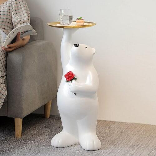 Creative Red Rose Polar Bear Tray Sofa TV Cabinet Next To Living Room Large Floor Ornaments Home Decoration Housewarming Gift