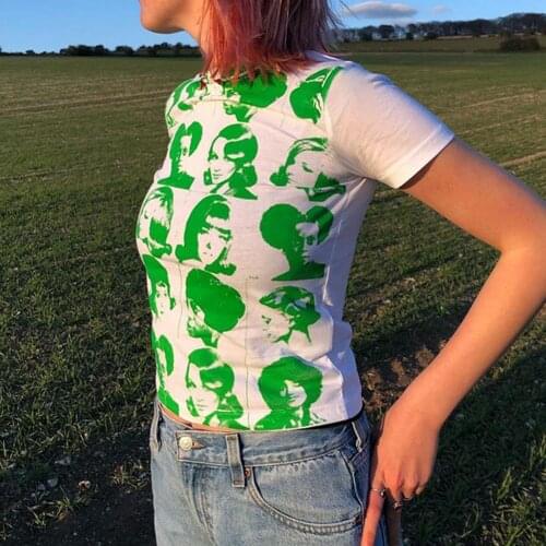 Y2K Women Crop Top Face Portrait Tie Dye Crew Collar Slim T Shirt E-girl Summer Tie Dye Crop Tops Sleeveless Camisole Leisure