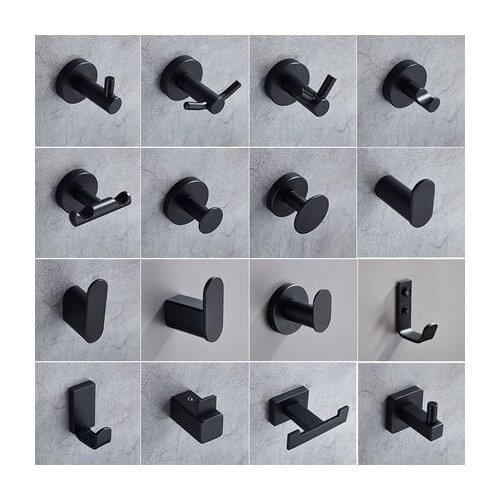 Stainless Steel Single Robe Hook Wall Mounted Towel Hook Black Painted Clothes Hook Bathroom Hardware