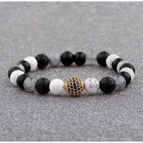 Fashion Balance Bracelet Men Bileklik Classic Black White Stone Gold Ball CZ Bracelet For Women Jewelry