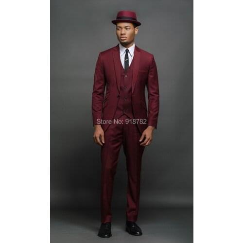 Burgundy 3 Pieces Men Suits With Pants 2018 Designers Men Clothes Formal Tuxedo Slim Fit Wedding Suits For Men Costume Homme
