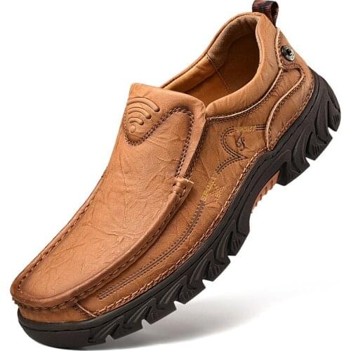 High Quality Mens Platform Sneakers Genuine Leather Shoes Slip on Men Loafers Breathable Business Casual Chunky Shoes Massage