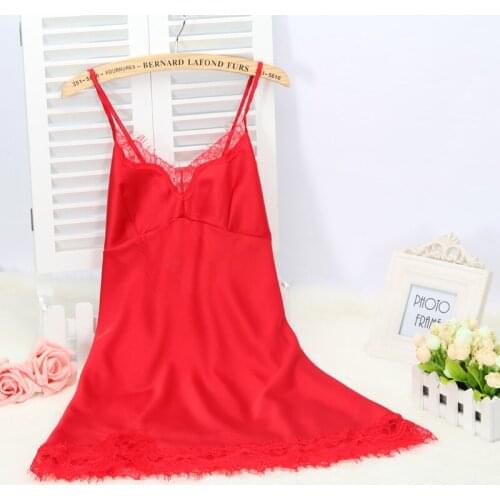 New Arrival Backless Cross Spaghetti Strap Nightgown Silk Satin Sexy Nightwear With Lace V-neck Sleepwear Home Wear Summer 2016