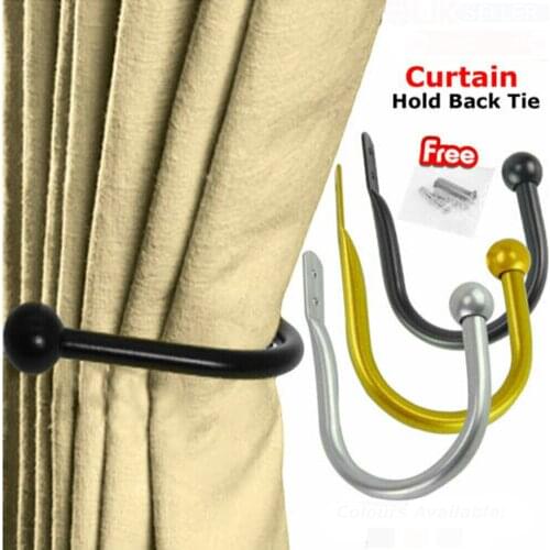 Newest Arrivel Large Stylish Curtain Hold Back Metal Tie Tassel Arm Hook Loop Holder U Shaped 3Colors