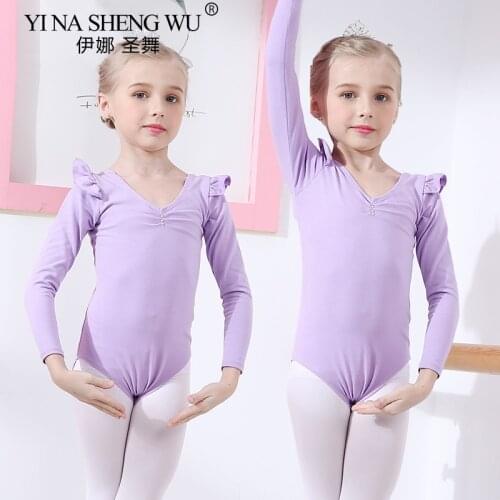 New Style Children Summer Long Sleeve Gymnastics Ballet Dance Leotards Girls Kids Ballet Dancewear Open File Practice Clothes