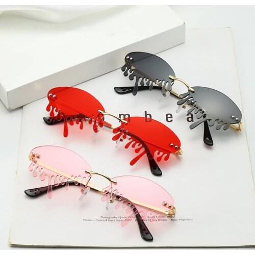 Fashion Rimless Driving Glasses Women Vintage Unique Tears Shape Steampunk Sunglasses Female Gafas Shades UV400 Oculos Feminino