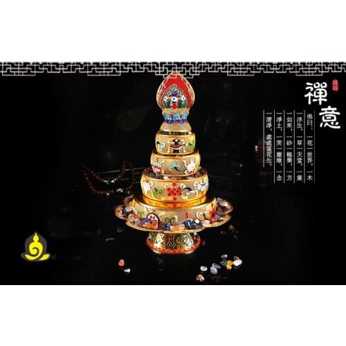 Wholesale Buddhist supplies -Talisman Tibetan 37TH The eight auspicious Manja Mandala disc gilding statue+gemstone