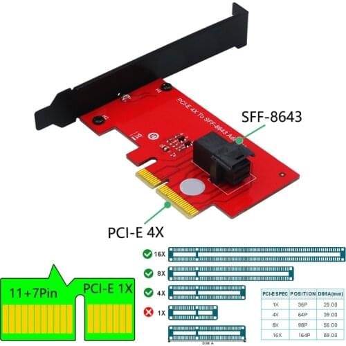 PCI Express 4.0 X4 Host Adapter Card with SFF-8643 Mini-SAS HD 36Pin Connector for U.2 (SFF-8639) PCIe-NVMe SSD