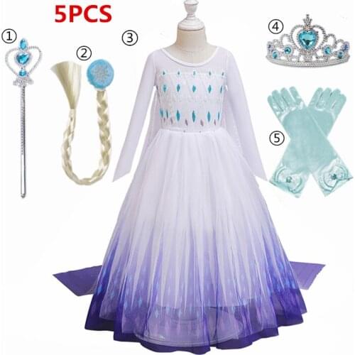 Halloween Girls Dress Childrens Cosplay Costume Long Sleeve White Girl Princess Dress Up Crown Sticks Gloves Kids New Year Gift