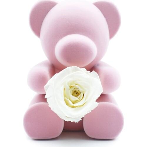 Holiday Gift Rose Bear White Immortal Flower Valentines Day Gift Art Craft Gift Wedding Flower Room Decor Collection