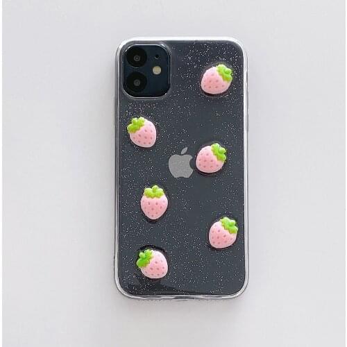 3D Strawberry Transparent TPU Case for iPhone 12 Pro Max Back Phone Cover for 12 11 Pro Max X XS XR 8 7 Plus SE 2020