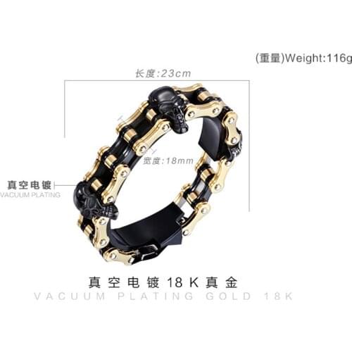 Rock Hyperbole Bracelet Chain Stainless Steel Gold Black Skull Head Motorcycle Link Chain Cool Biker Mens Boys Bracelet Bangle