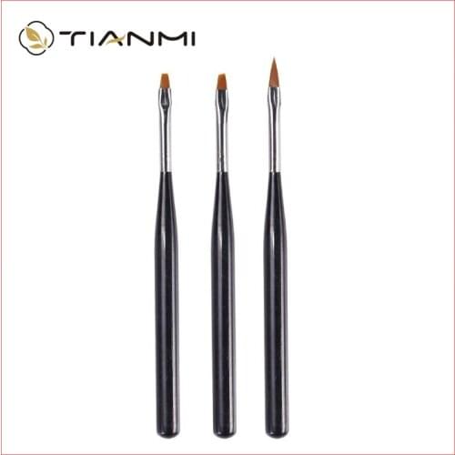 3Pcs/Set of Nail Pen Flat Tip Oblique Tip UV Gel Black Pen Holder for Drawing Flower Pen Professional Color Pen Nail Tool TIANMI