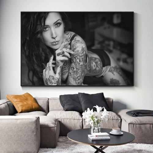Sexy Inked tattoo Girls artistic woman Canvas Painting Posters Cuadros Wall Art for Living Room Home Decor