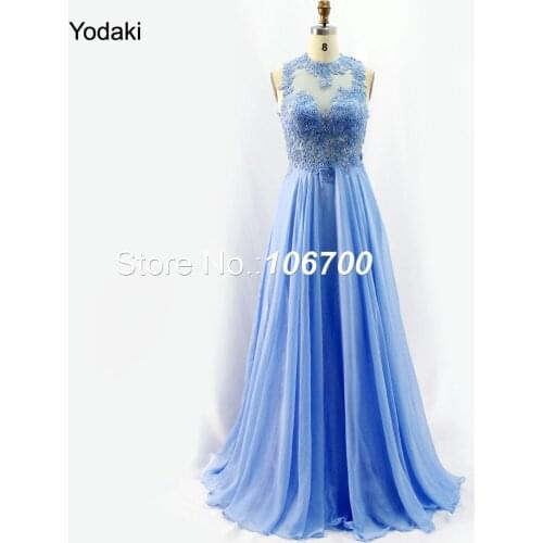 Lavender Chiffon Prom Dresses Lace Applique Beads A Line O Neck Hollow Evening Gown Formal Long Party Dress